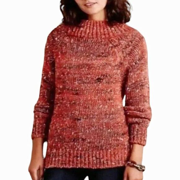 Anthropologie MOTH Sweater Womens M Orange Marbled Mock Neck Wool Alpaca Silk - Picture 2 of 9